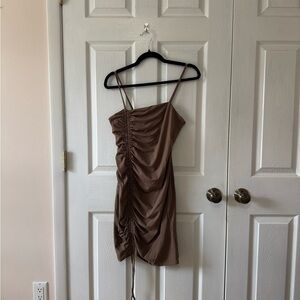 Forever 21 Brown Ruched Spaghetti Strap Mini Dress